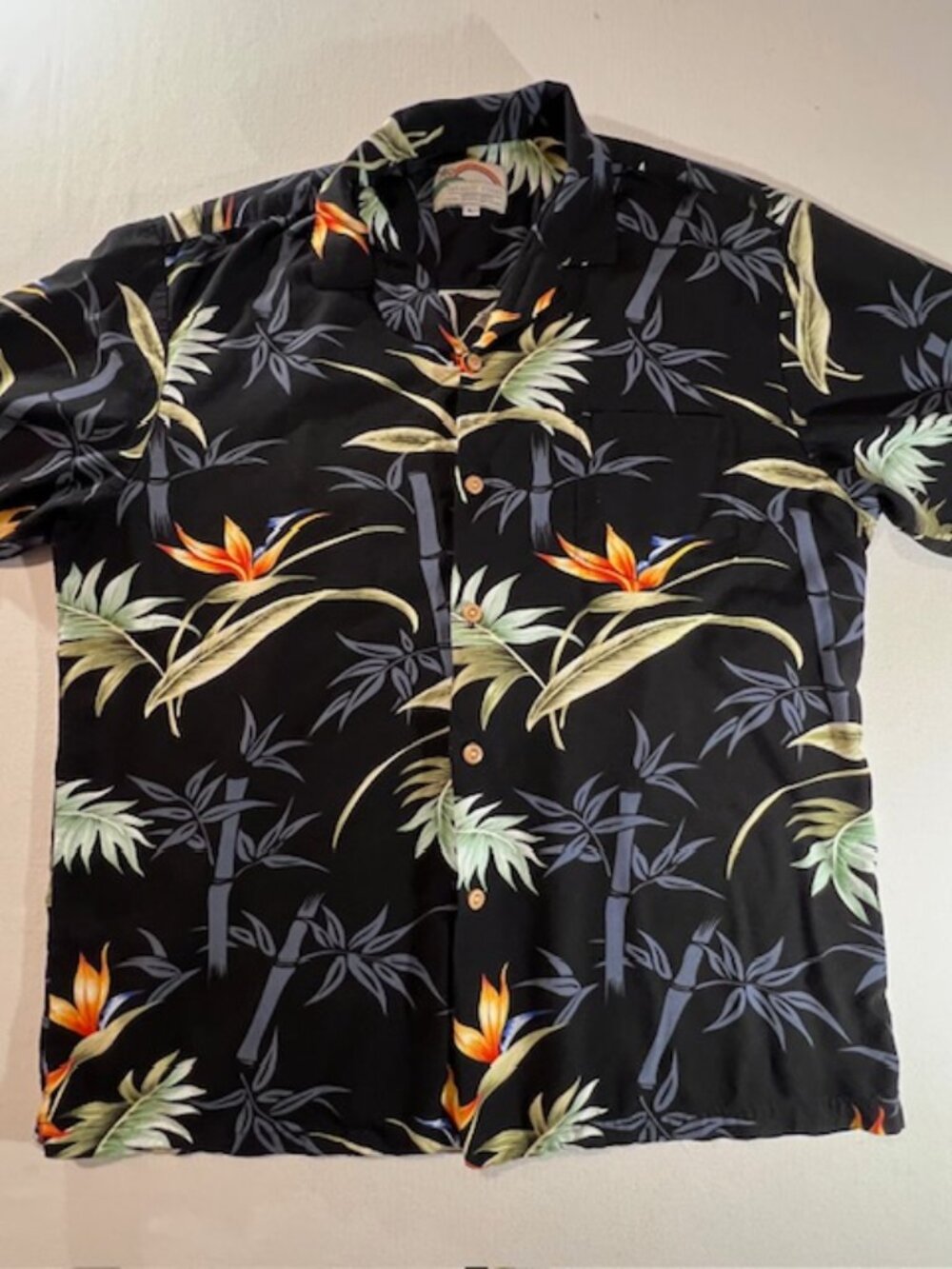 PARADISE FOUND Hawaiian Shirt Authentic‎ made tropical flowers bamboo Men's L
